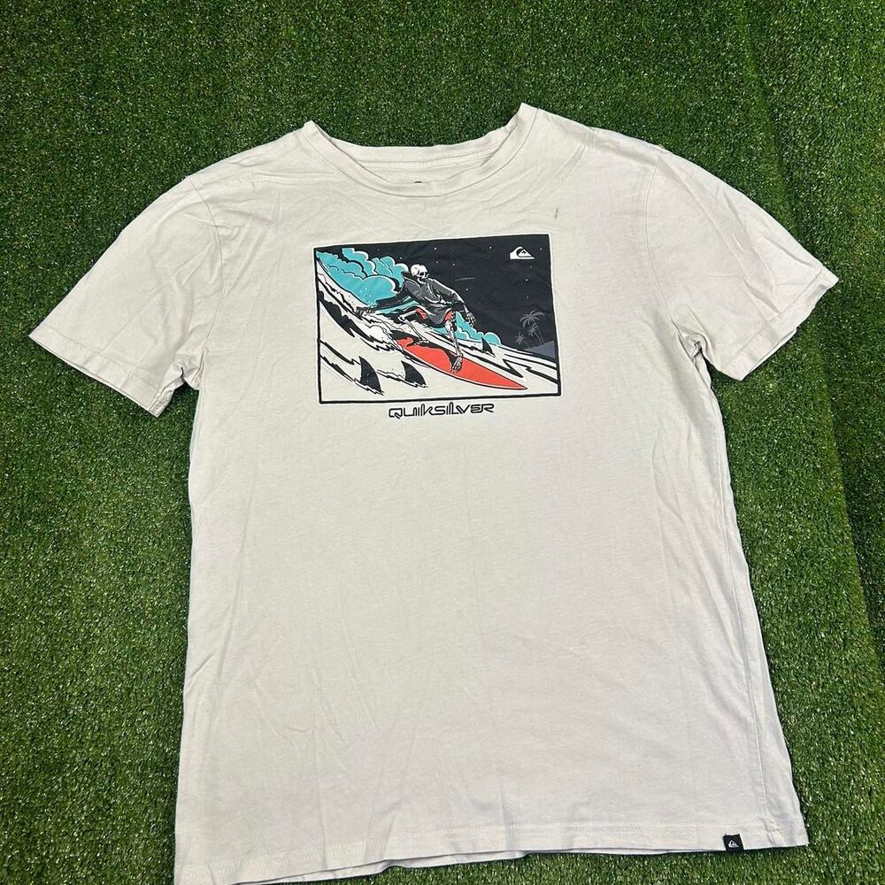 Quiksilver White and Grey T-shirt